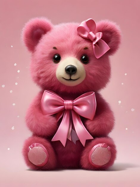 Foto um urso rosa escuro com um laço