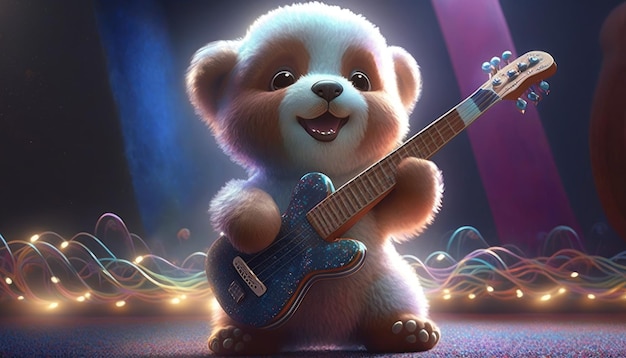 Um urso tocando violão no palco