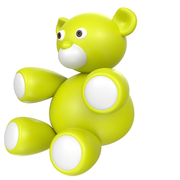 Um urso verde com olhos e nariz brancos é mostrado em uma imagem 3D.