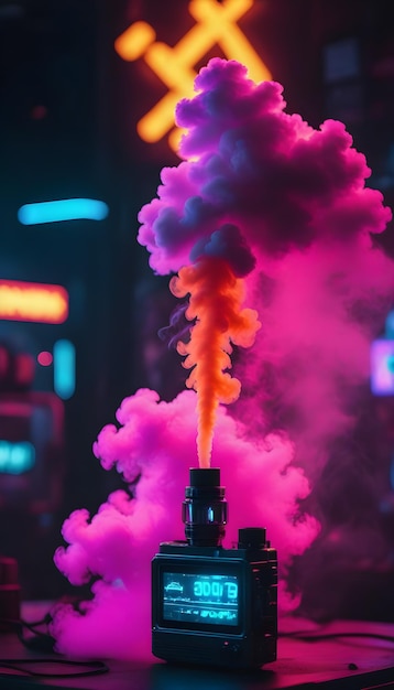 Um vape com um fundo realista de cyberpunk