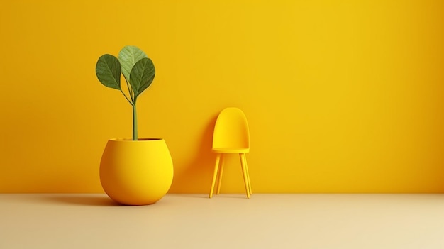 Um vaso amarelo com uma planta dentro