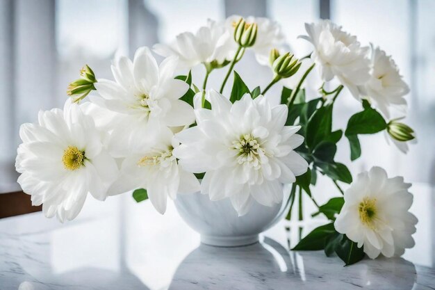 um vaso branco com flores e as palavras primavera no fundo