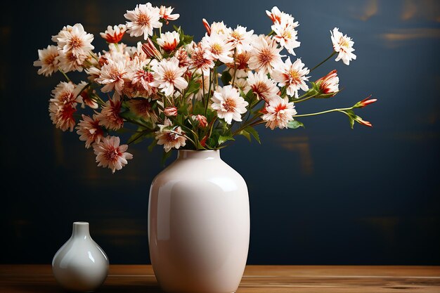 Um vaso branco com flores e um vaso