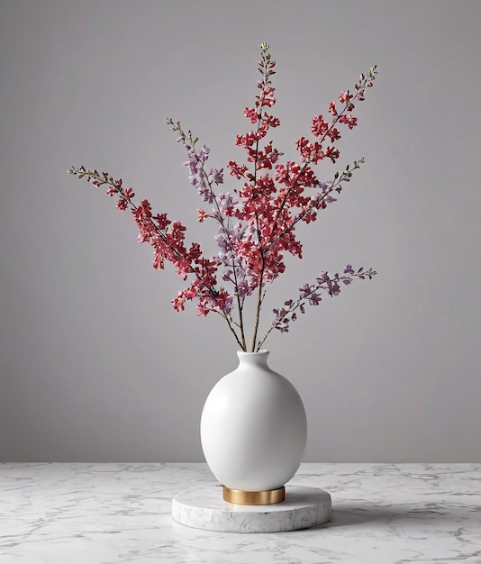 um vaso branco com flores nele