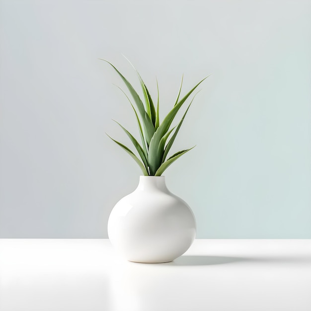 Um vaso branco com uma planta nele