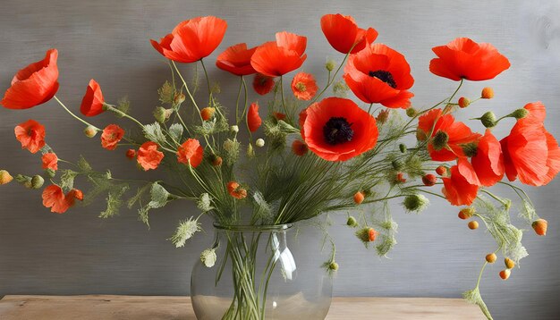 um vaso com flores que tem a palavra papoula