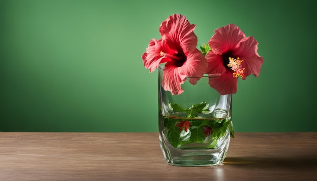 Um vaso com flores vermelhas.
