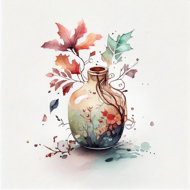 Um vaso com uma flor pintada
