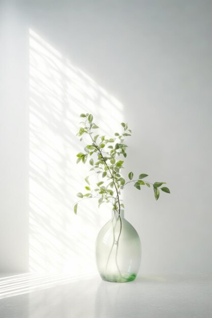 Um vaso com uma planta e o sol brilhando sobre ele.