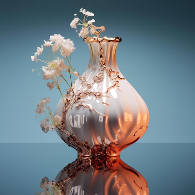 Um vaso de cerâmica delicado e colorido com flores ou um vaso de flores