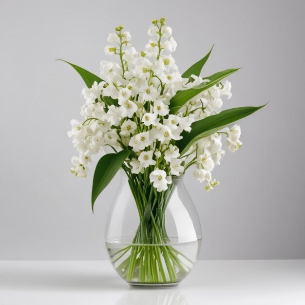 Foto um vaso de flores brancas com folhas verdes ao fundo