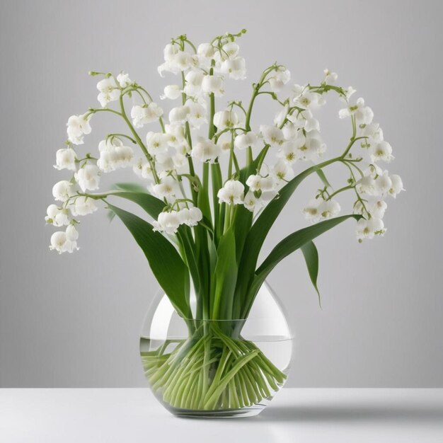 Foto um vaso de flores brancas com folhas verdes ao fundo