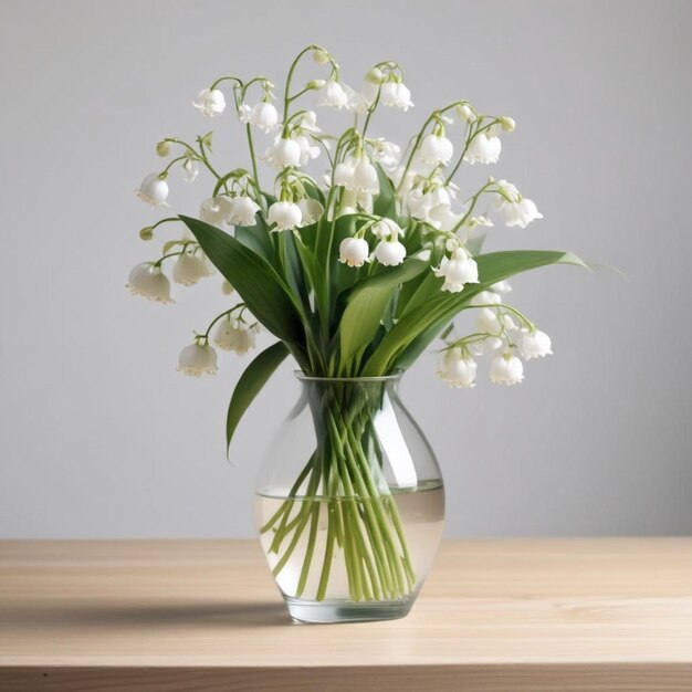 Foto um vaso de flores brancas com folhas verdes no meio