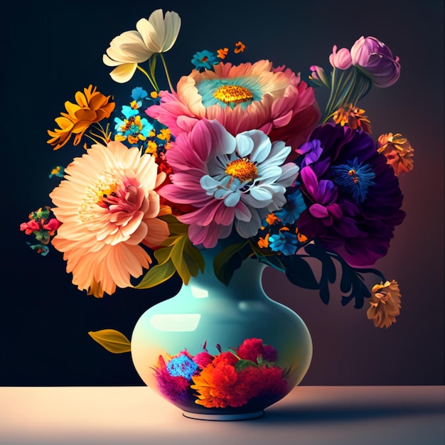 Um vaso de flores coloridas