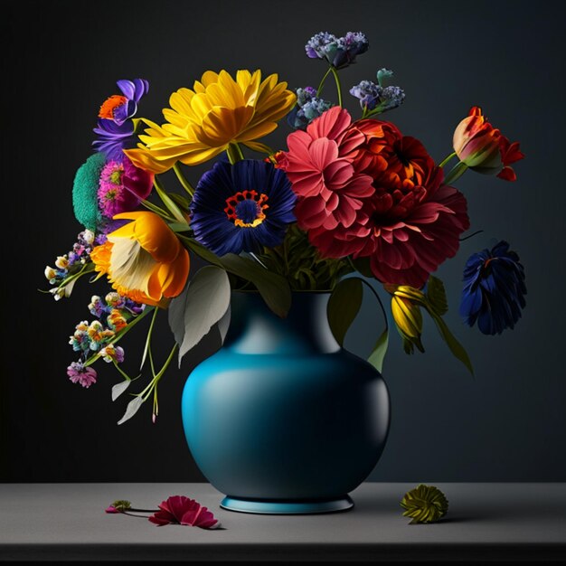 Um vaso de flores coloridas