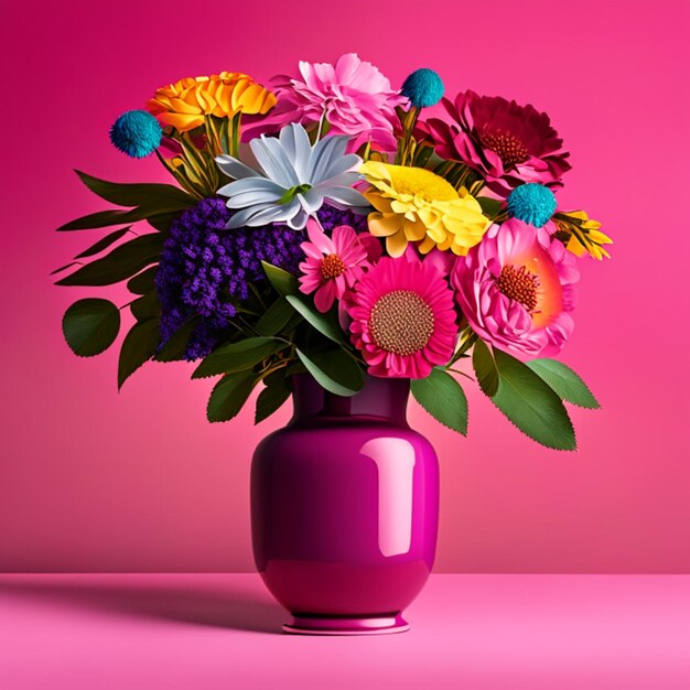 Um vaso de flores coloridas