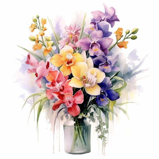 Um vaso de flores com uma foto de uma flor.