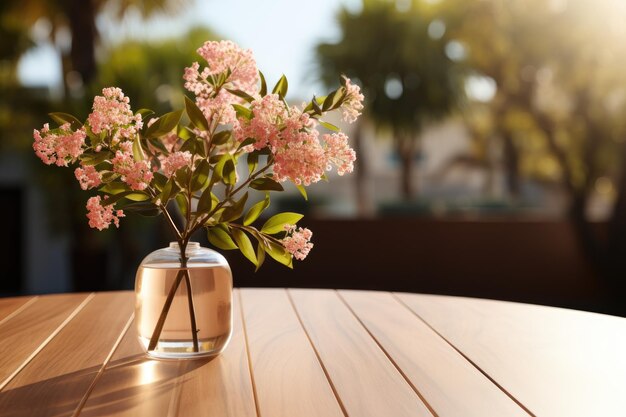 Foto um vaso de flores é colocado na mesa fotografia profissional