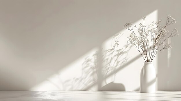 um vaso de flores está em uma mesa com uma sombra de flores