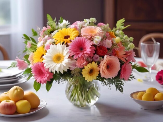 Um vaso de flores numa mesa.