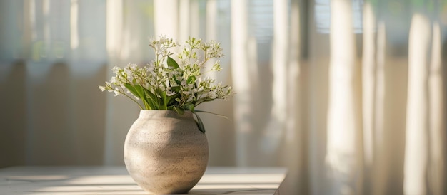 Um vaso de flores posicionado em uma mesa