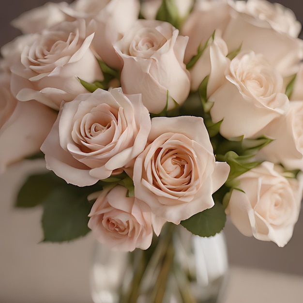 Foto um vaso de rosas brancas com folhas verdes e rosas rosas