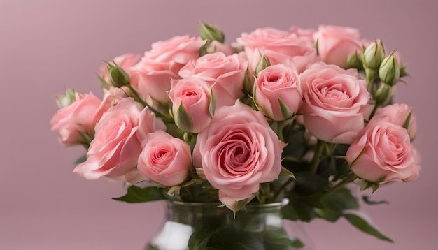um vaso de rosas rosa com uma rosa rosa nele