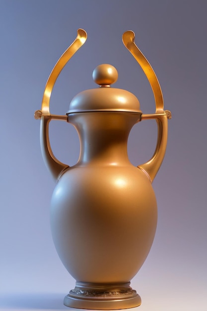 Um vaso marrom com alça dourada e alça dourada.