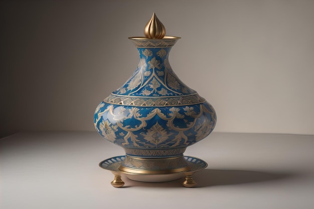 um vaso oriental vintage em um fundo de cor sólida ai generativo