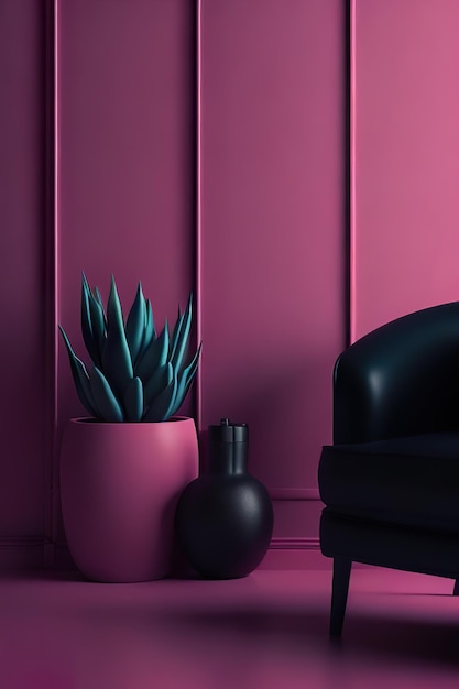 Um vaso rosa com uma planta e um pote preto com uma planta.
