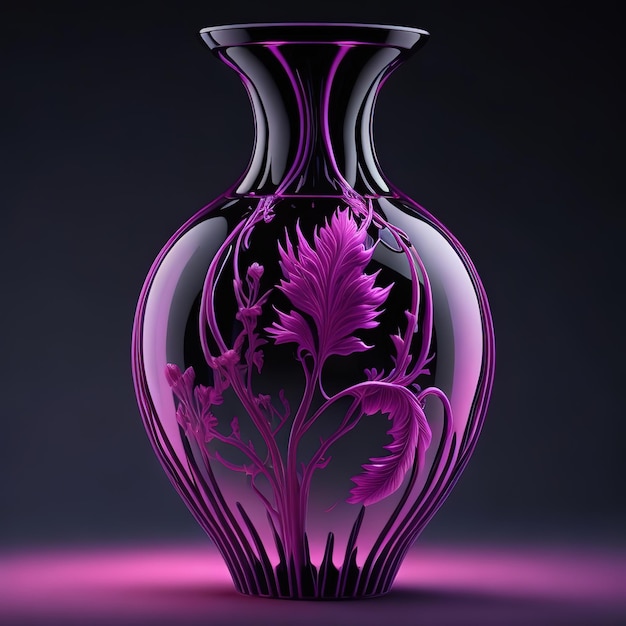 Um vaso roxo com um desenho de flor