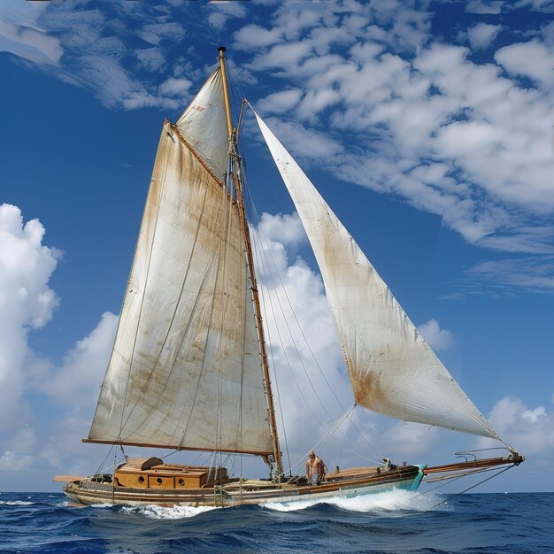 um veleiro com uma vela branca está navegando no oceano