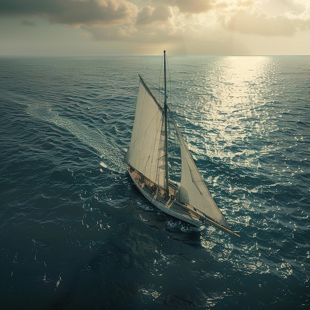 um veleiro está navegando no oceano com o sol brilhando na água