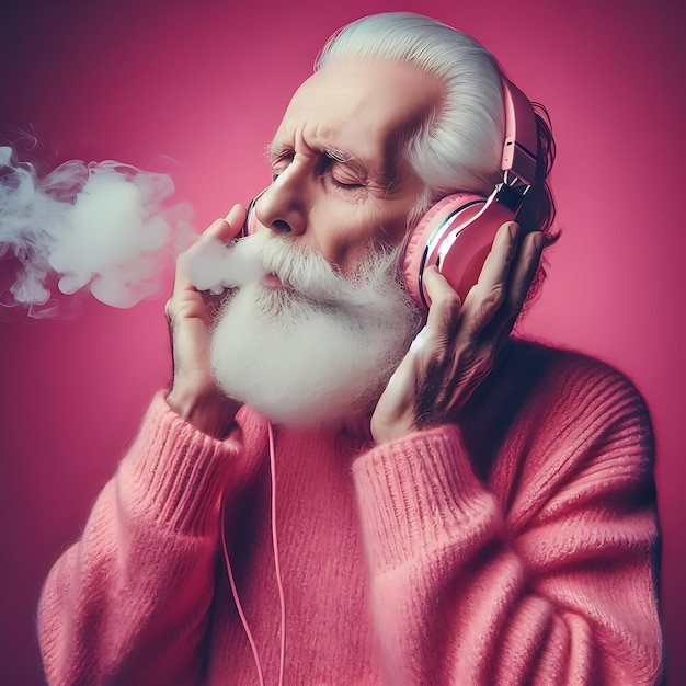 Um velho a ouvir música.