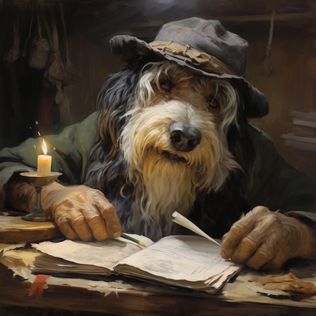 Um velho cão sábio com uma vida inteira de histórias