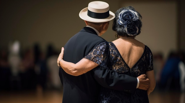 Um velho casal dançando em um evento de dança
