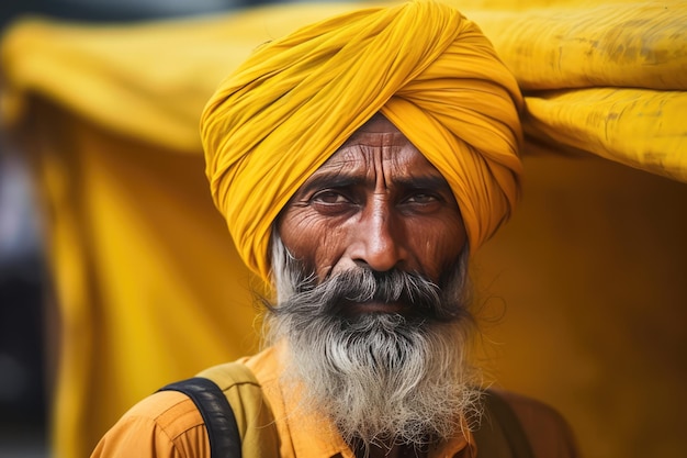 Um velho com turbante e barba