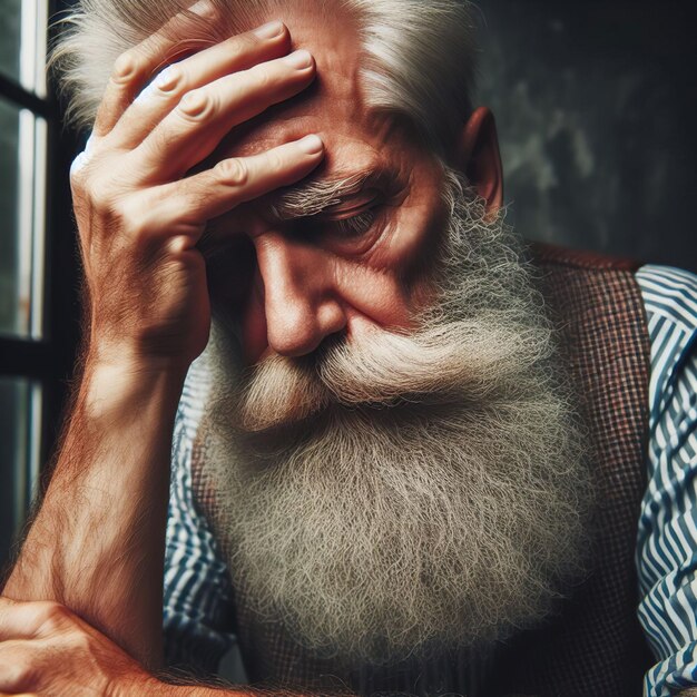 Foto um velho em sua casa com doença de alzheimer