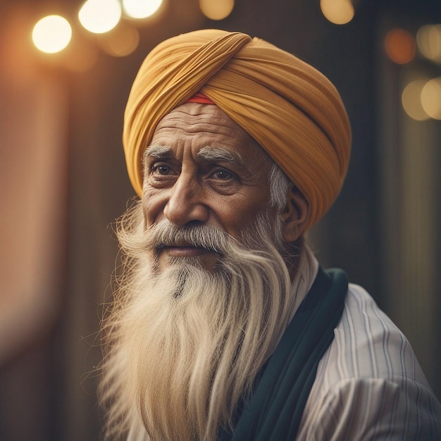 Foto um velho indiano punjabi feliz com barba longa e bigode