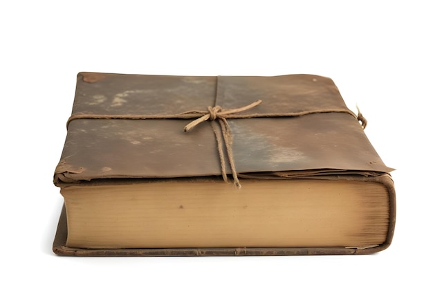 Foto um velho livro de couro desgastado com uma capa e páginas desgastadas
