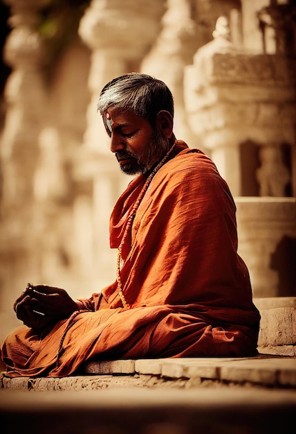 Foto um velho monge budista vestido de monge monge budista meditando retrato de um antigo sábio ancião