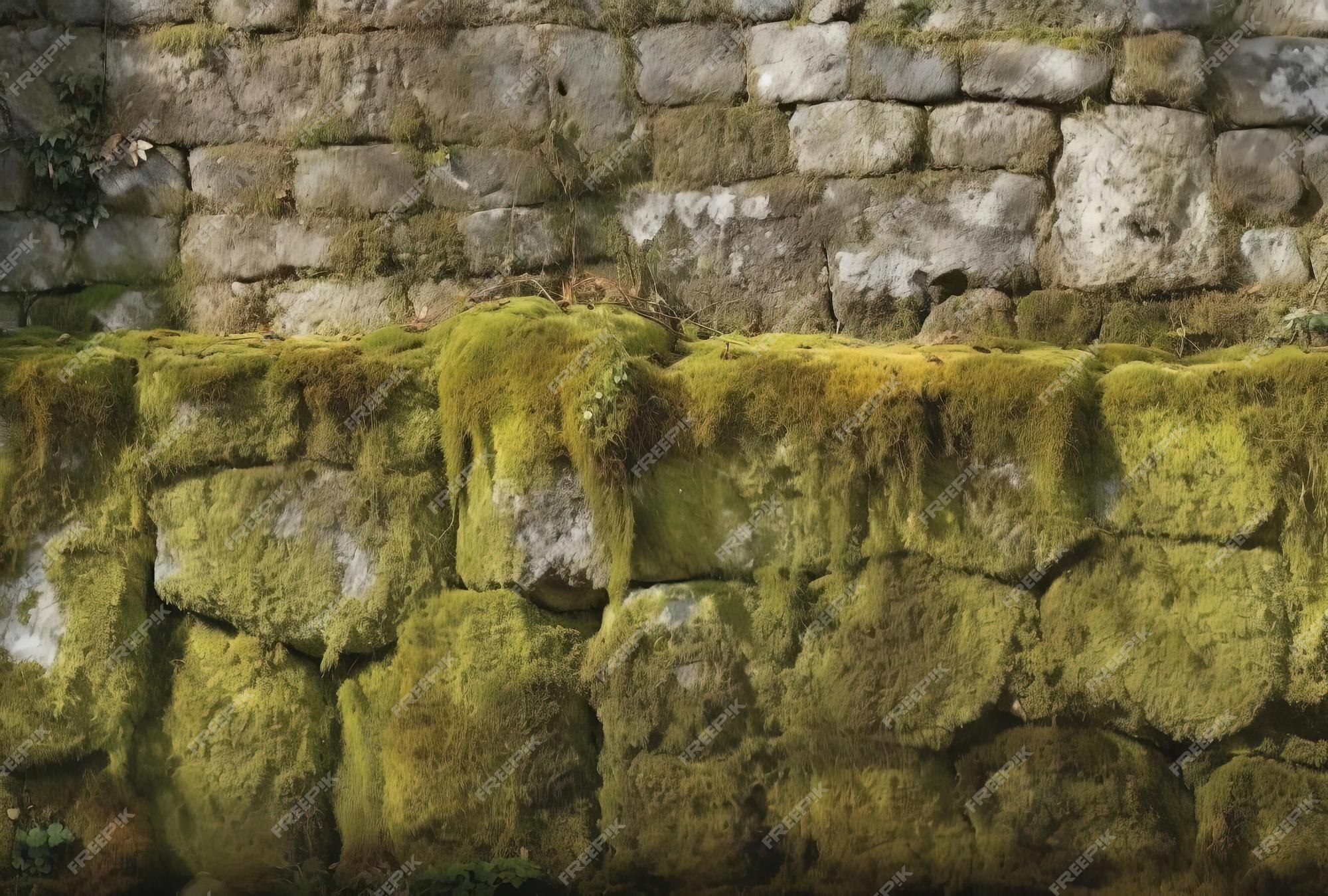 Muro De Pedra Com Musgo E Plantas Verdes. Captura De Reforço Da Via De  Cobertura. Pavimentação De Pedra Natural No Parque Próximo. Imagem de Stock  - Imagem de velho, estrutura: 262768673