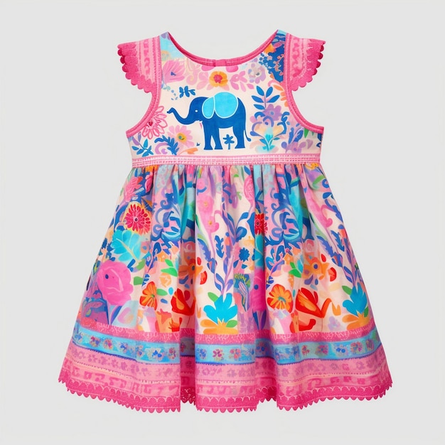 um vestido colorido com um elefante