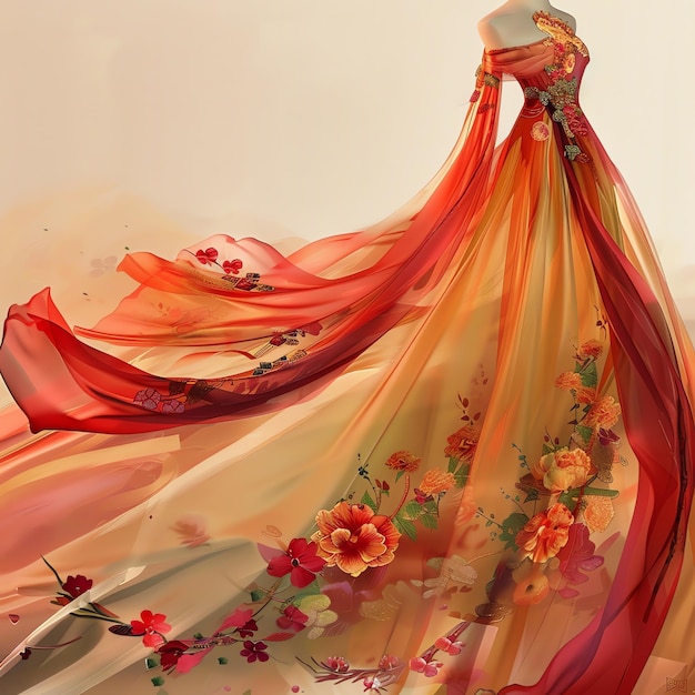 um vestido com flores na parte de baixo é mostrado