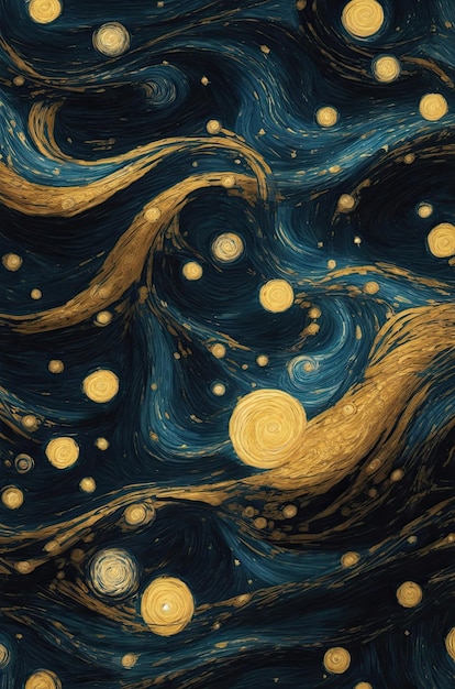 Um vestido com um padrão de noite estrelada rodopiante inspirado nas obras de Van Gogh