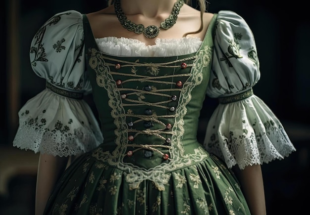 um vestido tradicional alemão em exibição no estilo de cinza claro e verde