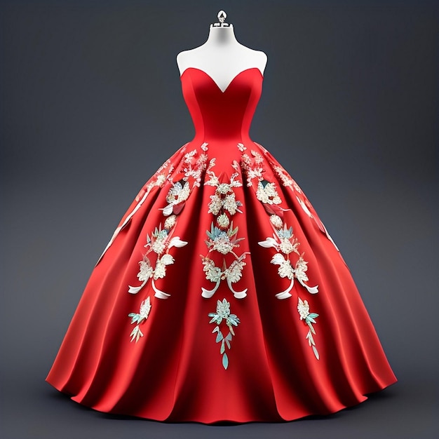 Um vestido vermelho com estampa de flores