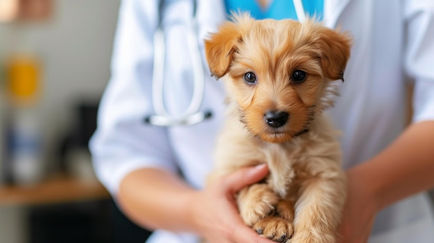 um veterinário examina um cão pequeno