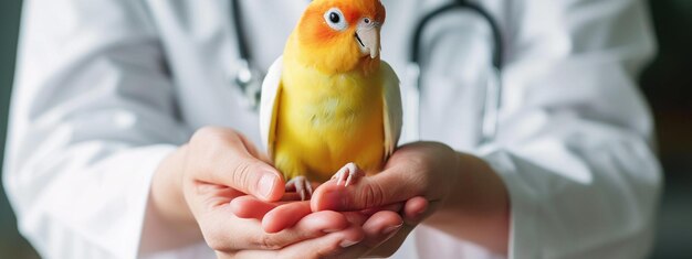 Foto um veterinário examina um papagaio