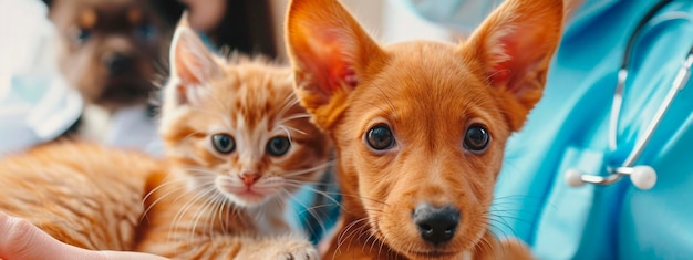 Foto um veterinário trata animais numa clínica foco seletivo